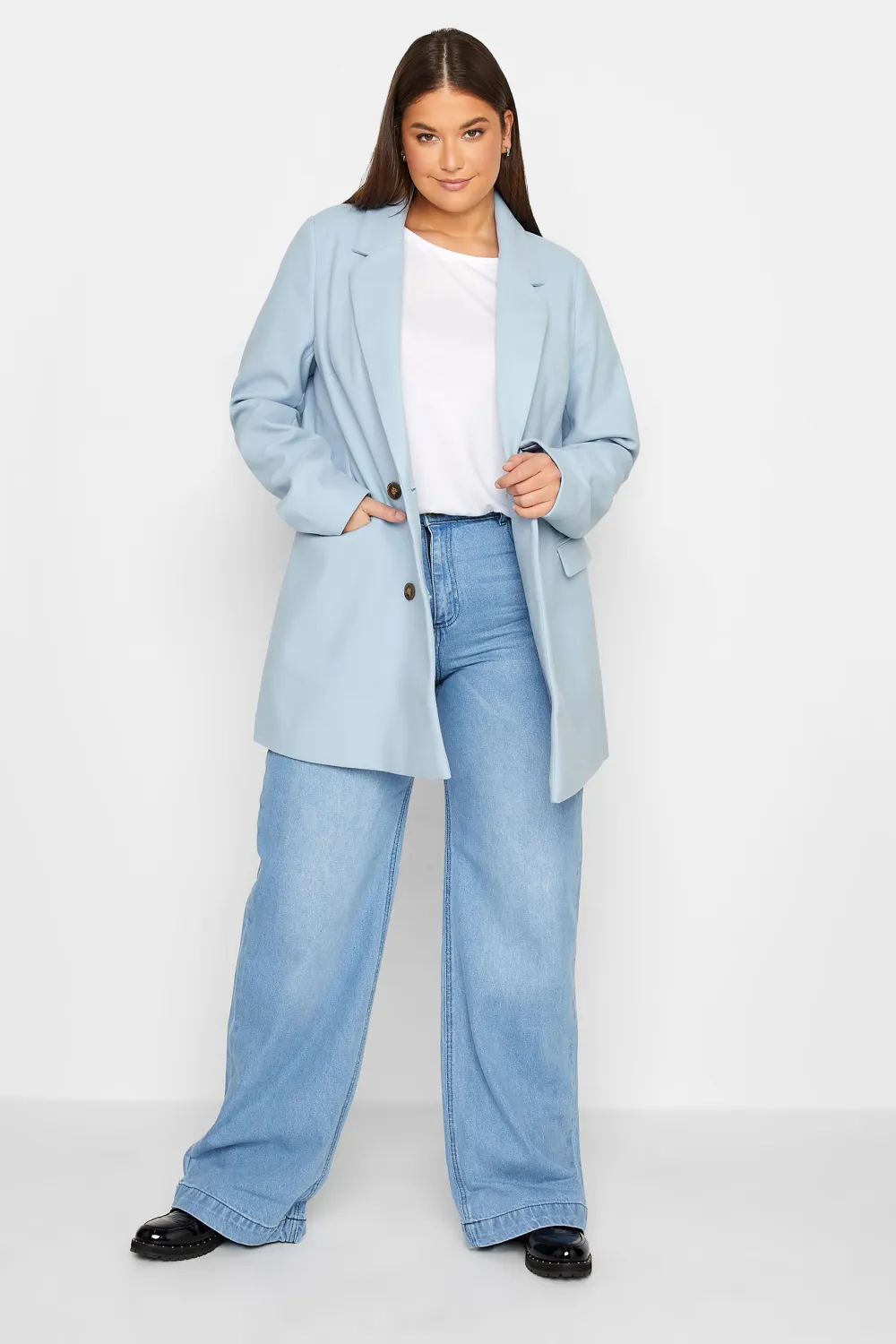 LTS Tall Light Blue Double Breasted Brushed Jacket