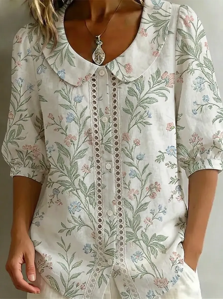 Women's Nashville Floral Botanical Printed Peter Pan Collar Shirt
