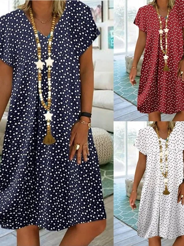 Women's Shift Dress Midi Dress White Wine Blue Short Sleeve Polka Dot Print Summer Spring Fall V Neck Basic Vacation Summer Dress 2023 M L XL XXL 3XL 4XL 5XL