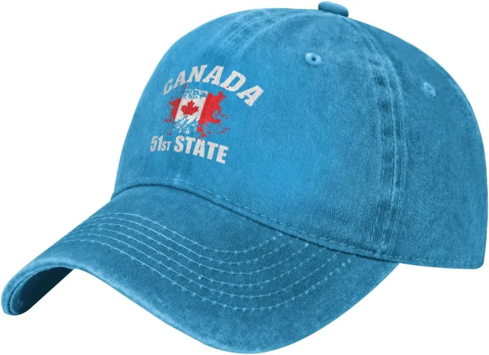 Make Canada 51st State Hat Washed Denim Unisex Fashion Trucker Baseball Cap