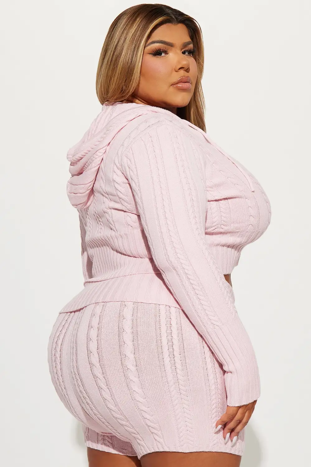 Soft Energy Sweater Short Set - Pink