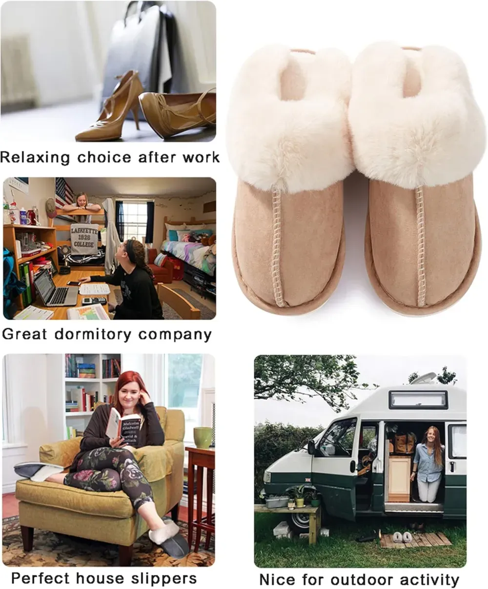 Womens Slipper with Memory Foam Fluffy Soft Warm Slip On House Slippers Anti-Skid Cozy Plush for Indoor Outdoor