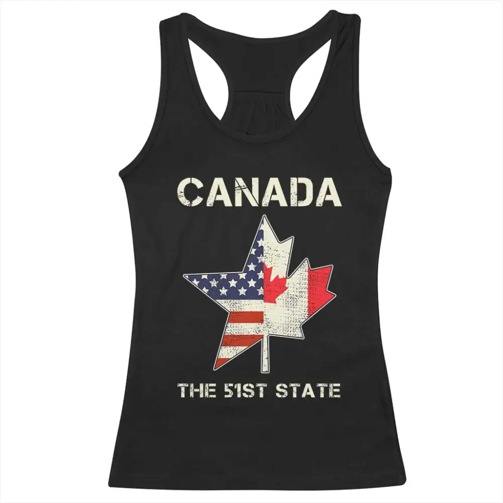 Canada The 51st State Racerback Tank Top Maple Canadian American Flag TS09