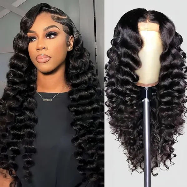 Parting Max 9x6 Glueless Wig #1 Jet Black Loose Deep Wave Wig Pre Plucked & Bleached Ready to Go