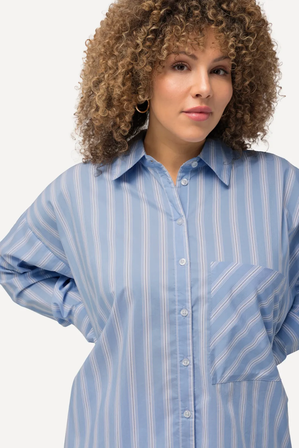 Bluse, Streifen, Brusttasche, Hemdkragen, Langarm