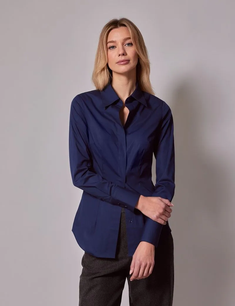 Cotton Stretch Fitted Shirt With Concealed Placket