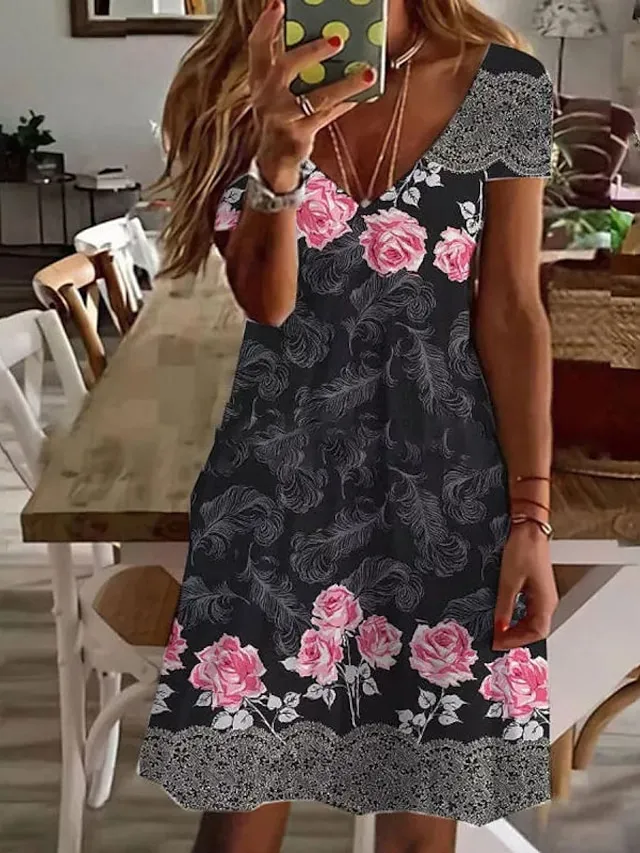 Women's A Line Dress Knee Length Dress Black White Pink Long Sleeve Animal Print Summer Spring V Neck Stylish Winter Dress Fall Dress 2023 S M L XL XXL 3XL