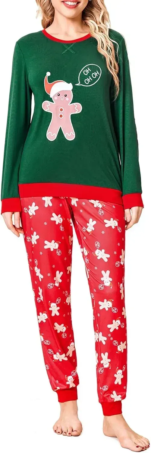 Women's Pajamas Sets Long Sleeve with Plaid Pants Soft Sleepwear O Neck 2 Piece Pjs Joggers Loung Set with Pockets