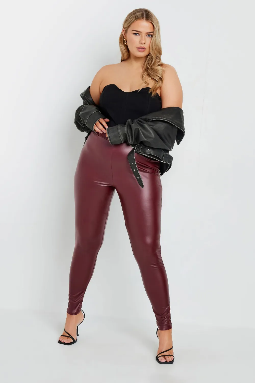YOURS Curve Burgundy Red Coated Leggings