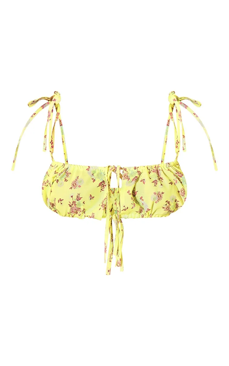 Zebra Woven Floral Printed Tie Strap Bralet
