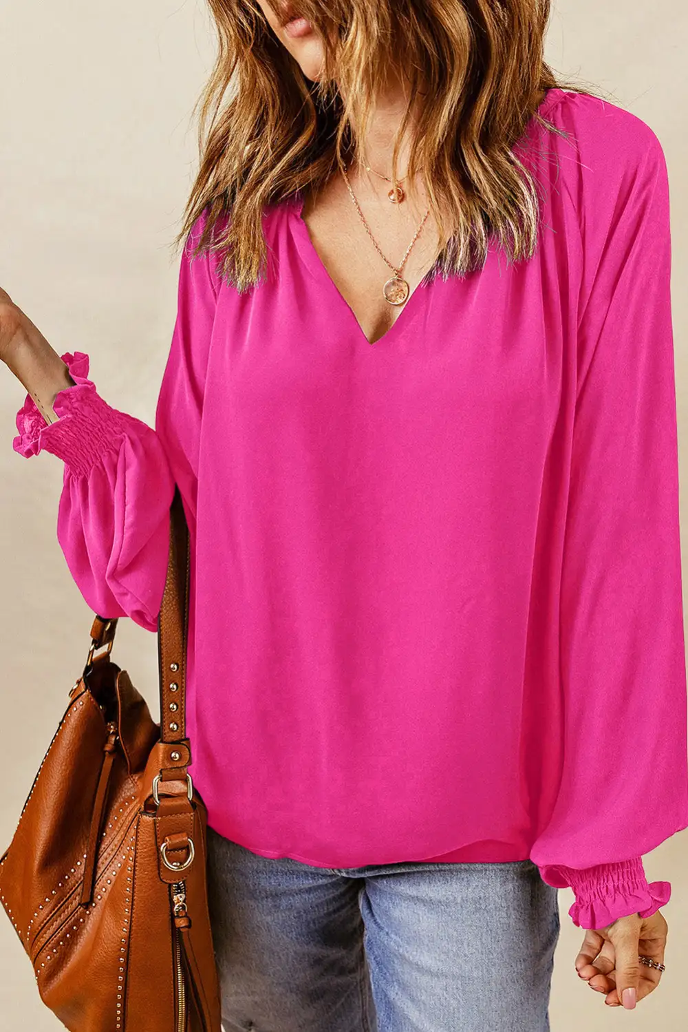 Pleated V-Neck Blouse