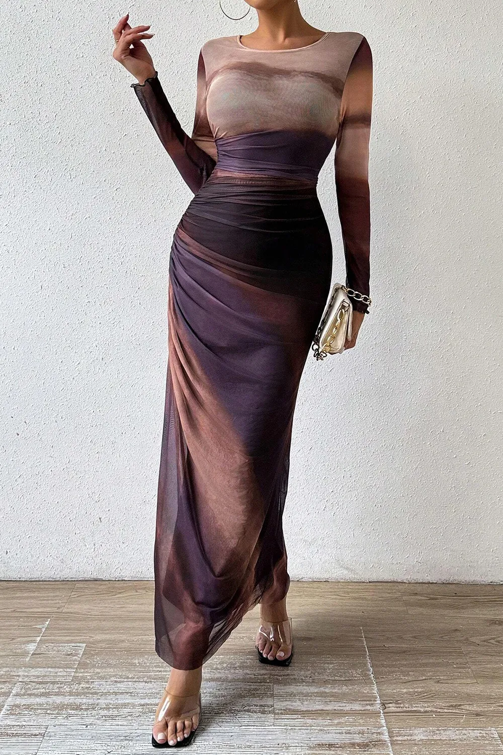 Women's Tie Dye Long Sleeve Pleated Dress