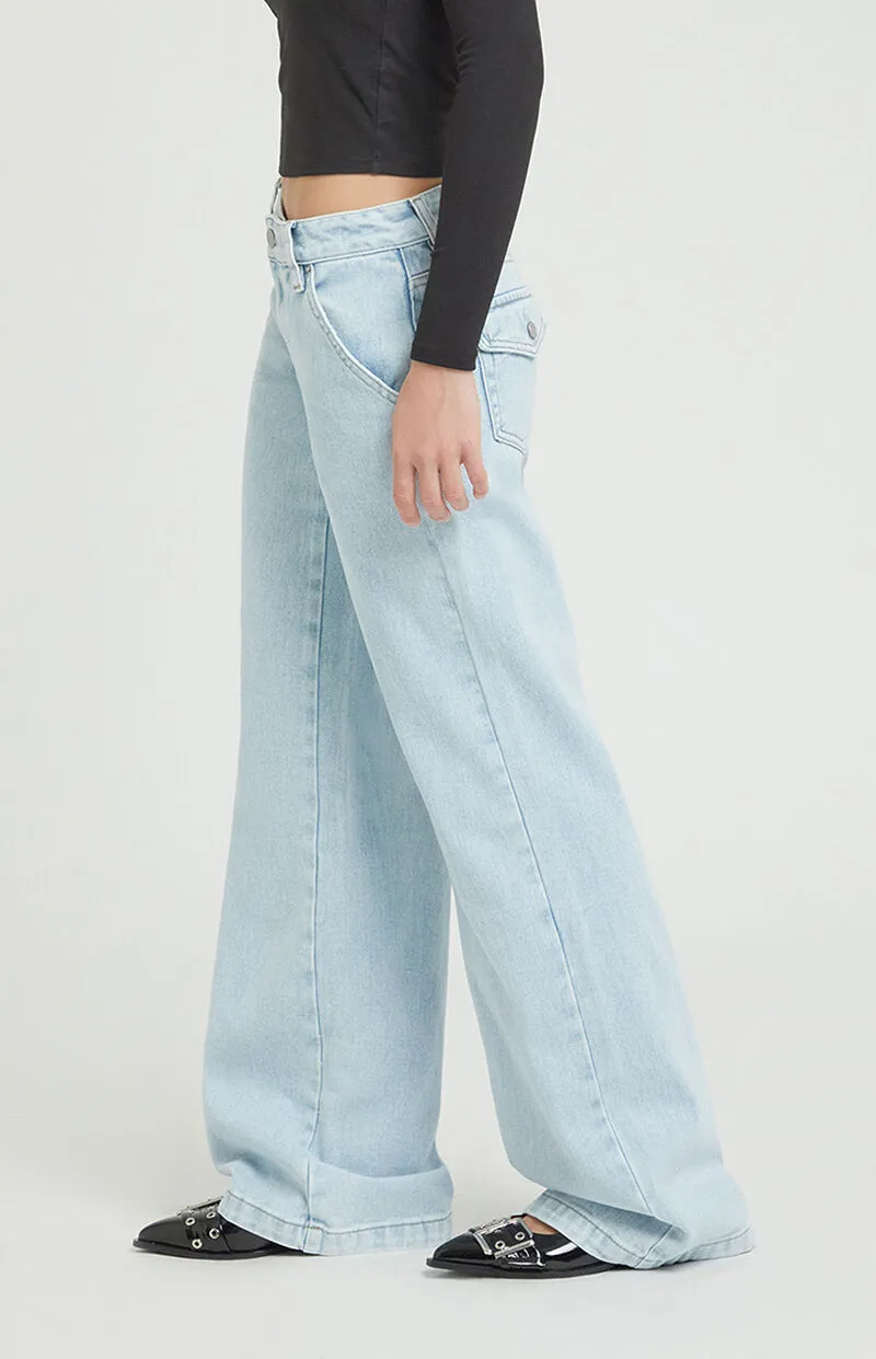 PacSun Casey Button Pocket Low Rise Baggy Jeans Light Indigo