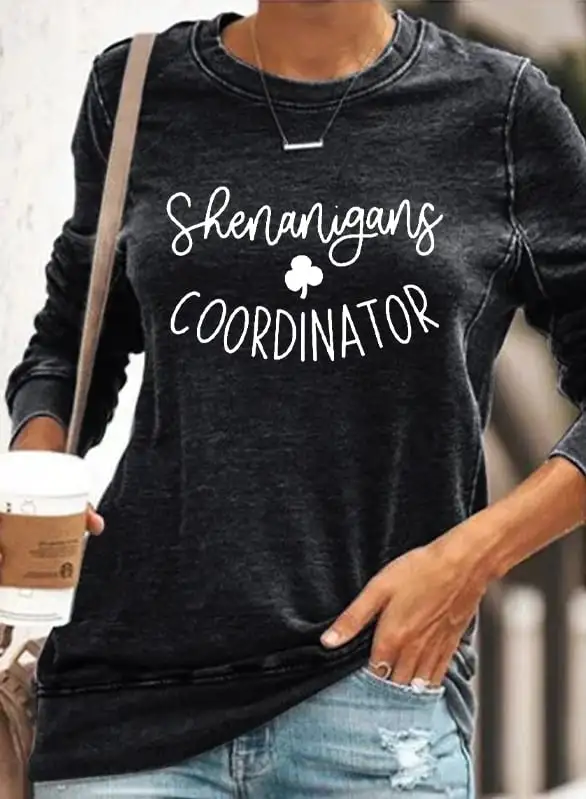 Women's Shenanigans Coordinator St. Patrick's Day Casual Long Sleeve Crewneck Sweatshirt