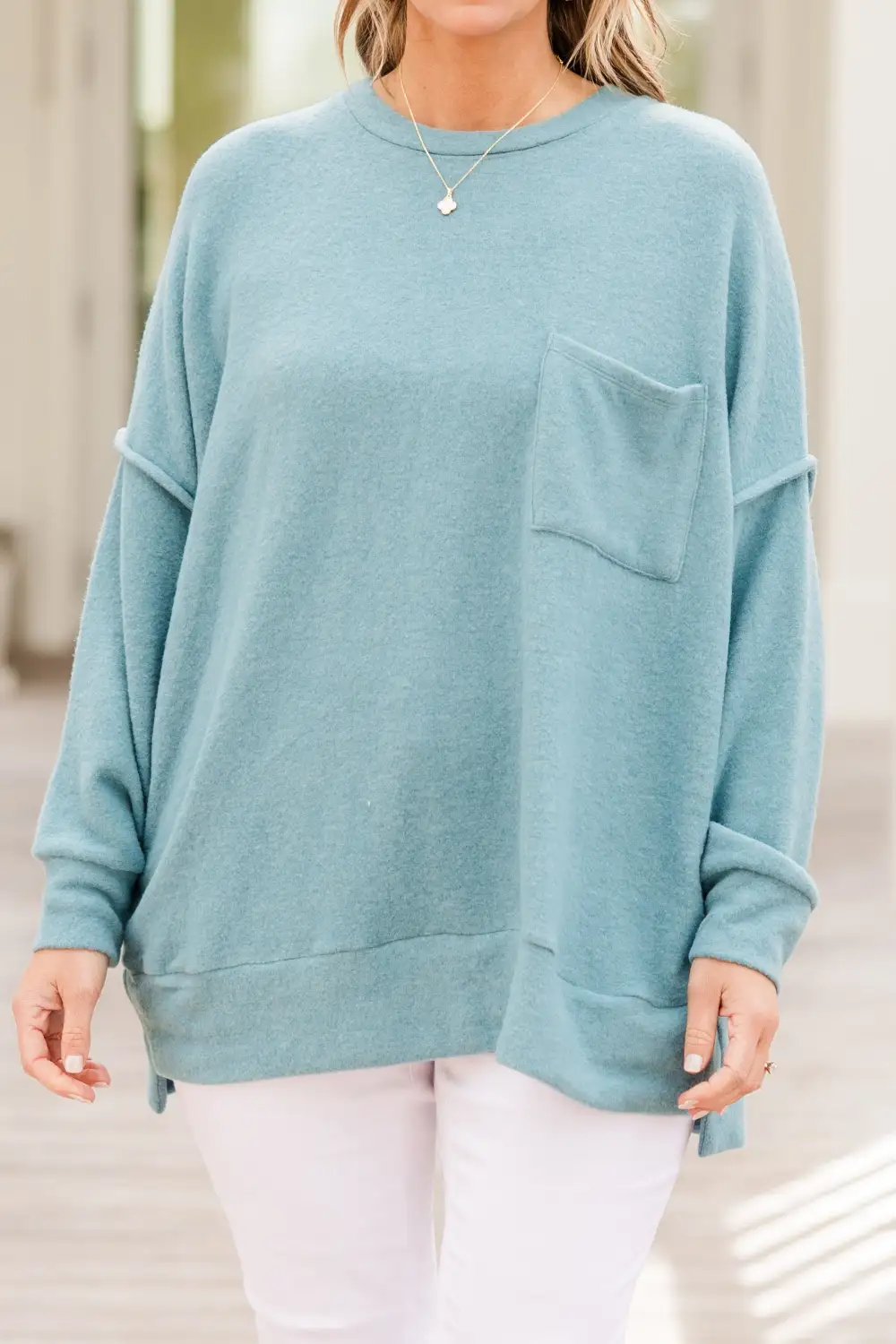 Just Take A Break Sweater, Dusty Teal