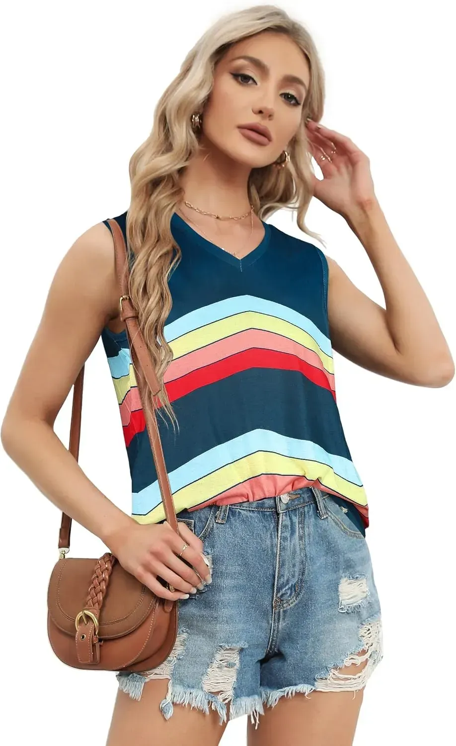Summer Tops for Women Sleeveless V Neck Tshirt Loose Fit Casual Tank Tunic Blouse