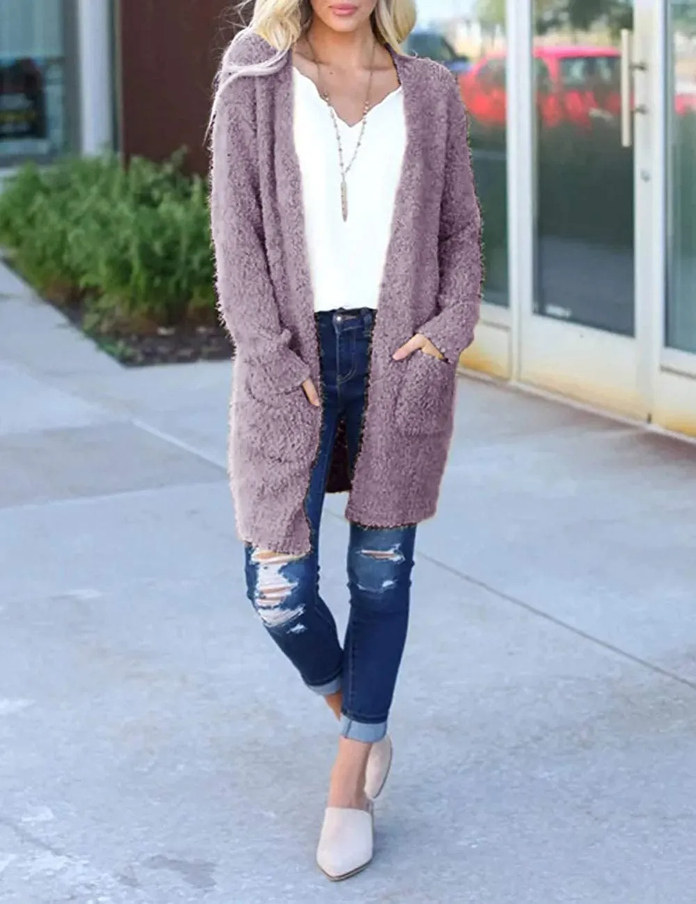 Women's Long Sleeve Soft Chunky Knit Sweater Open Front Cardigans Outwear Coat