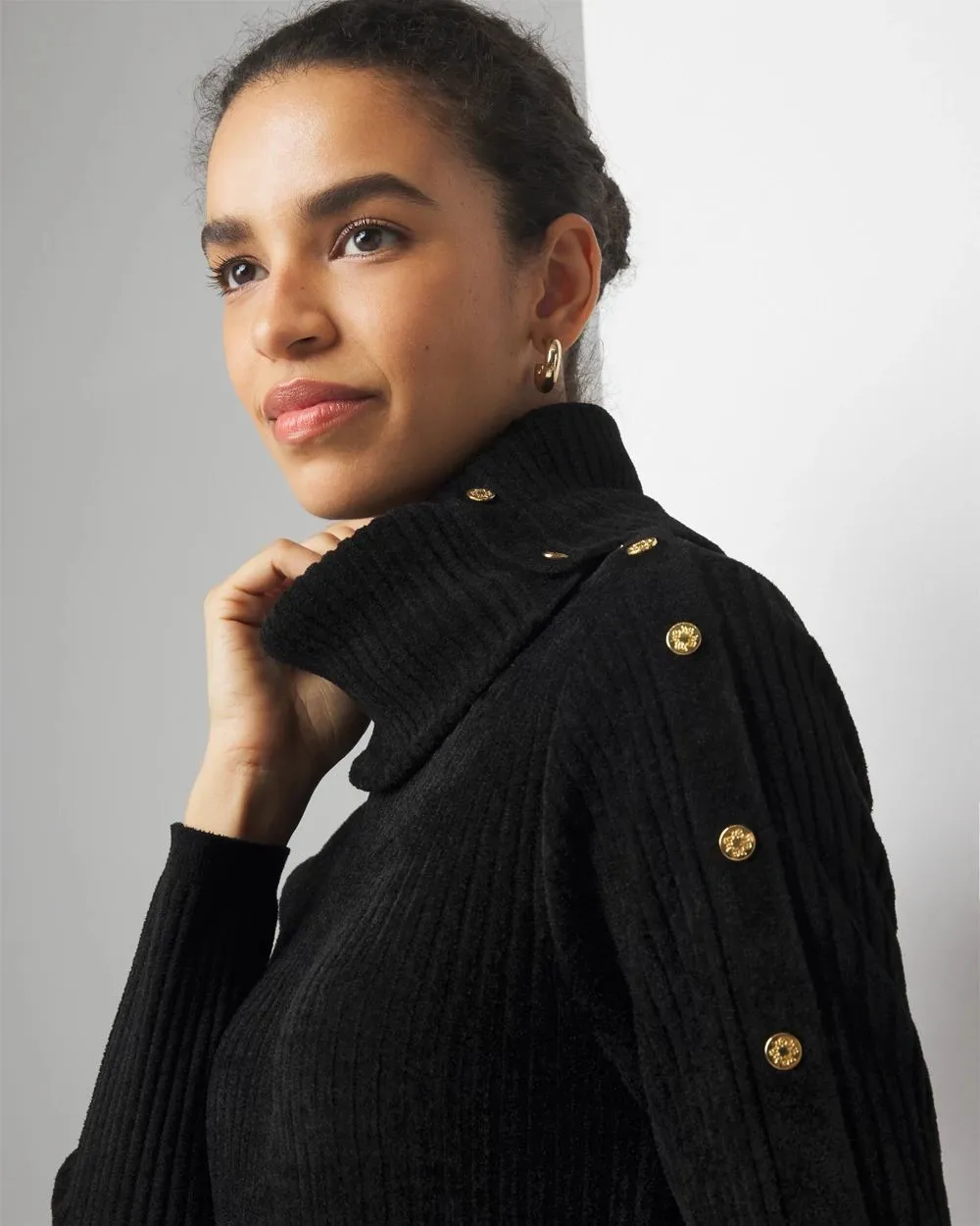 Petite Chenille Button Sleeve Pullover