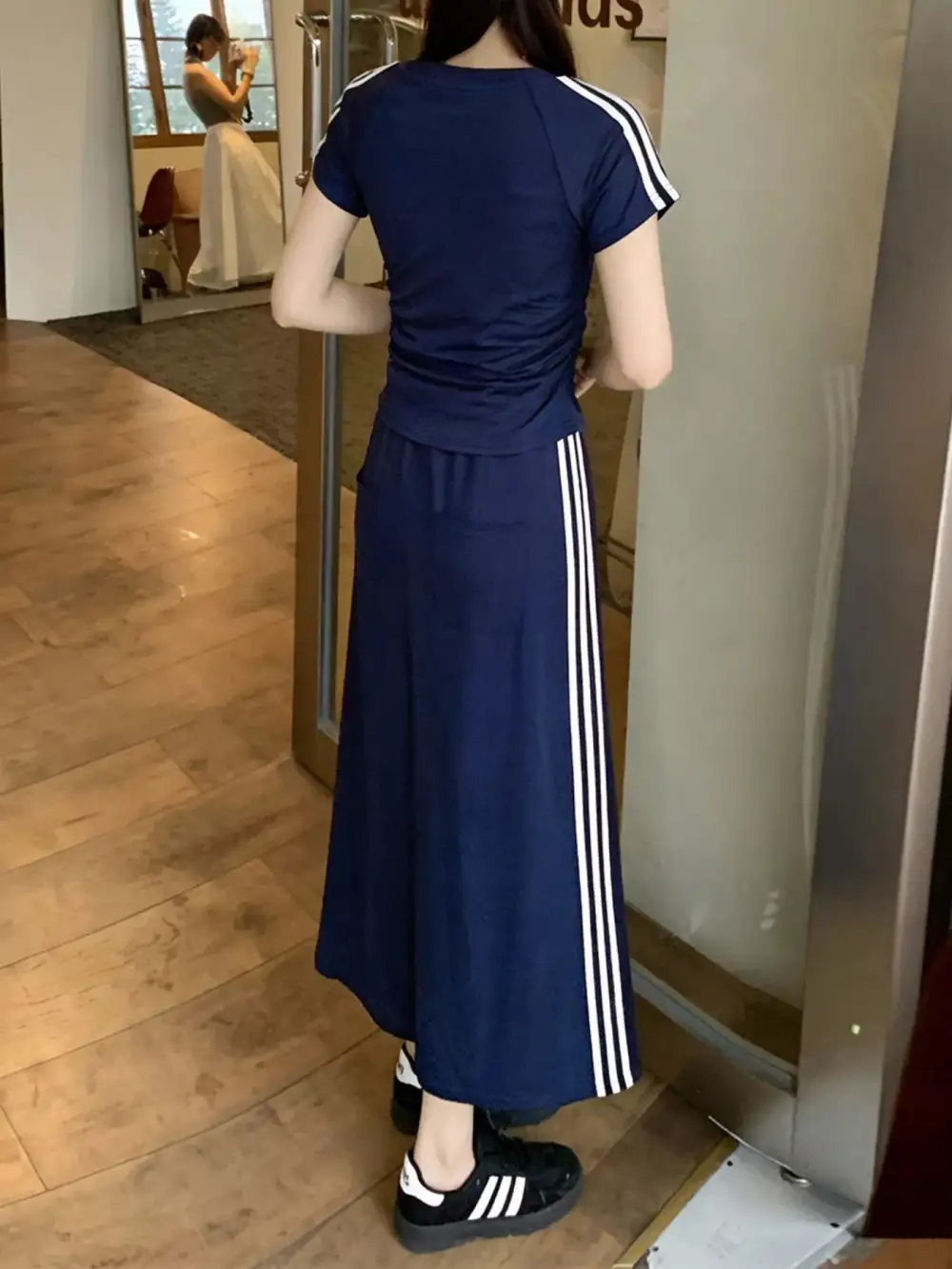 Striped Round Neck Tee Skirt Set
