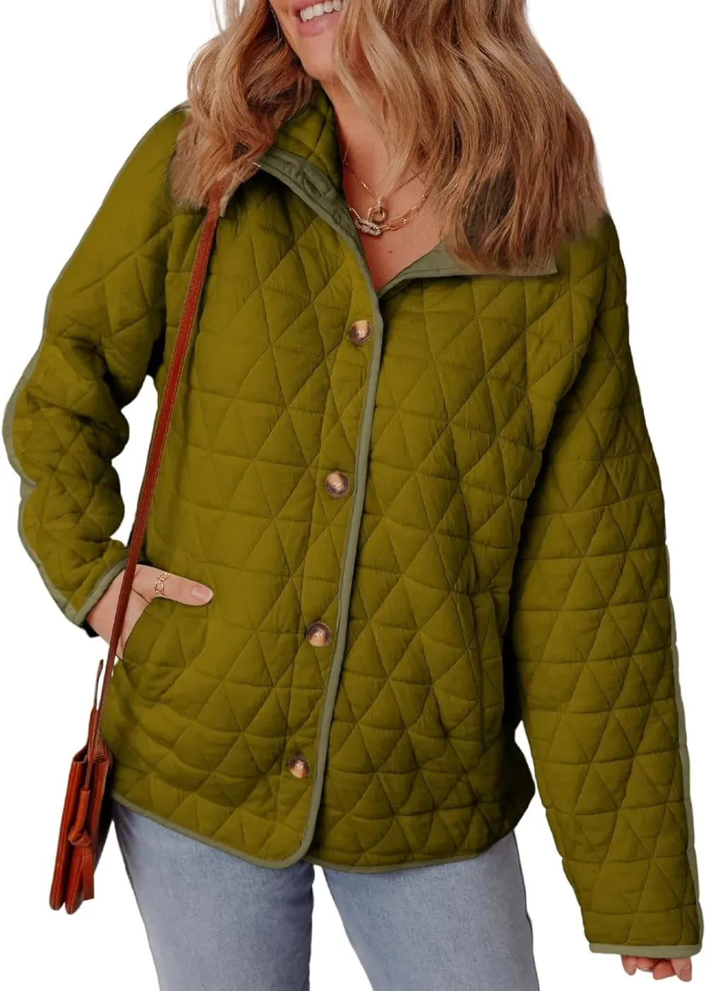 Women's Lightweight Diamond Quilted Jacket Casual Winter Open Front Button Down Puffer Coat Outwear Cardigan