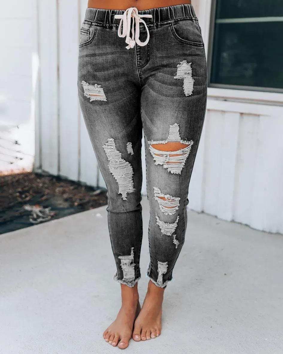 Melarey Distressed Denim Joggers(5 Colors)