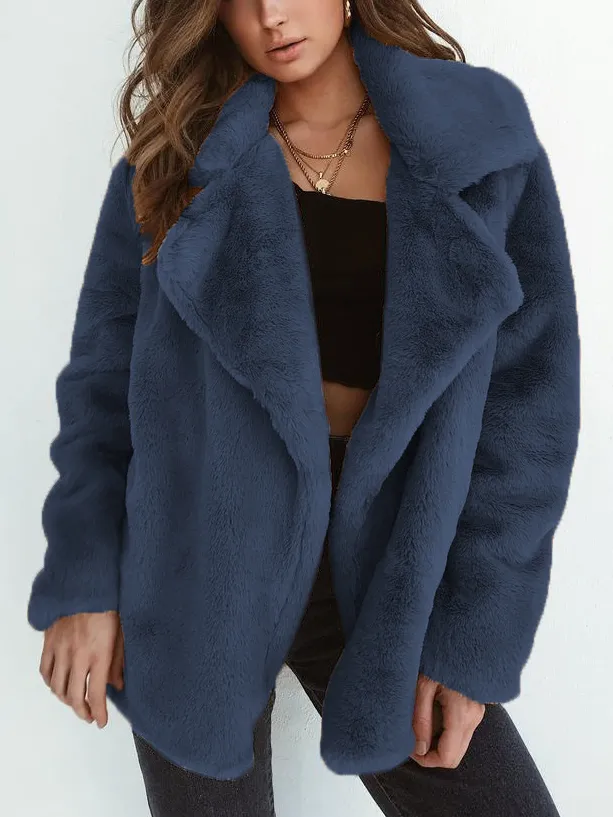Cozy notched collar oversize fake fur coat