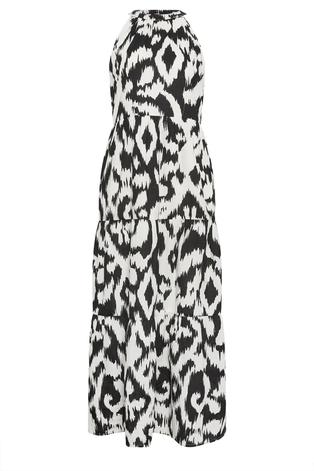 LTS Tall Black & White Cotton Abstract Print Halterneck Dress