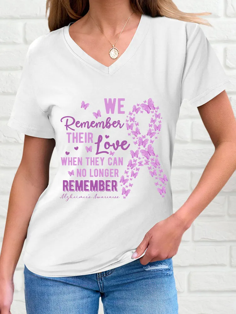 Women'S V-Neck Short-Sleeved T-Shirt We Remember Their Love When They Can No Longer Remember Alzheimer'S Awareness Prints