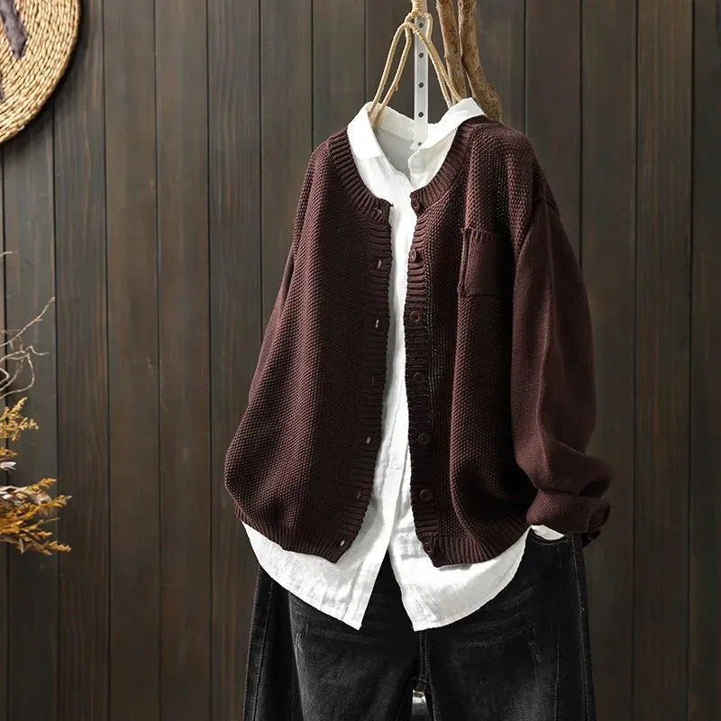Vintage Solid Long Sleeve Sweater Cardigan