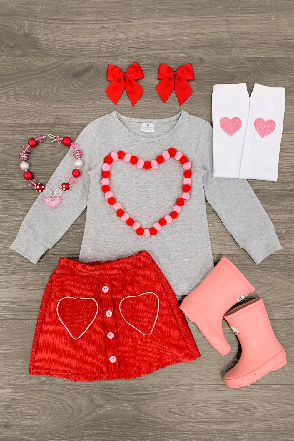 Pom Pom Heart Corduroy Skirt Set