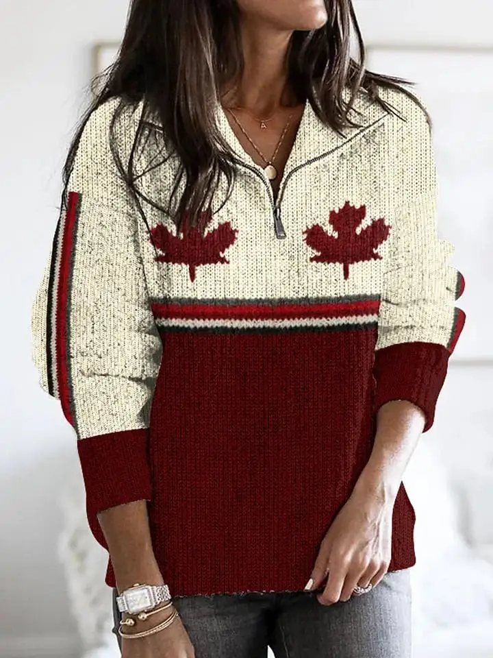 Women's Canadian Maple Leaf Half Zip Neck Sweater