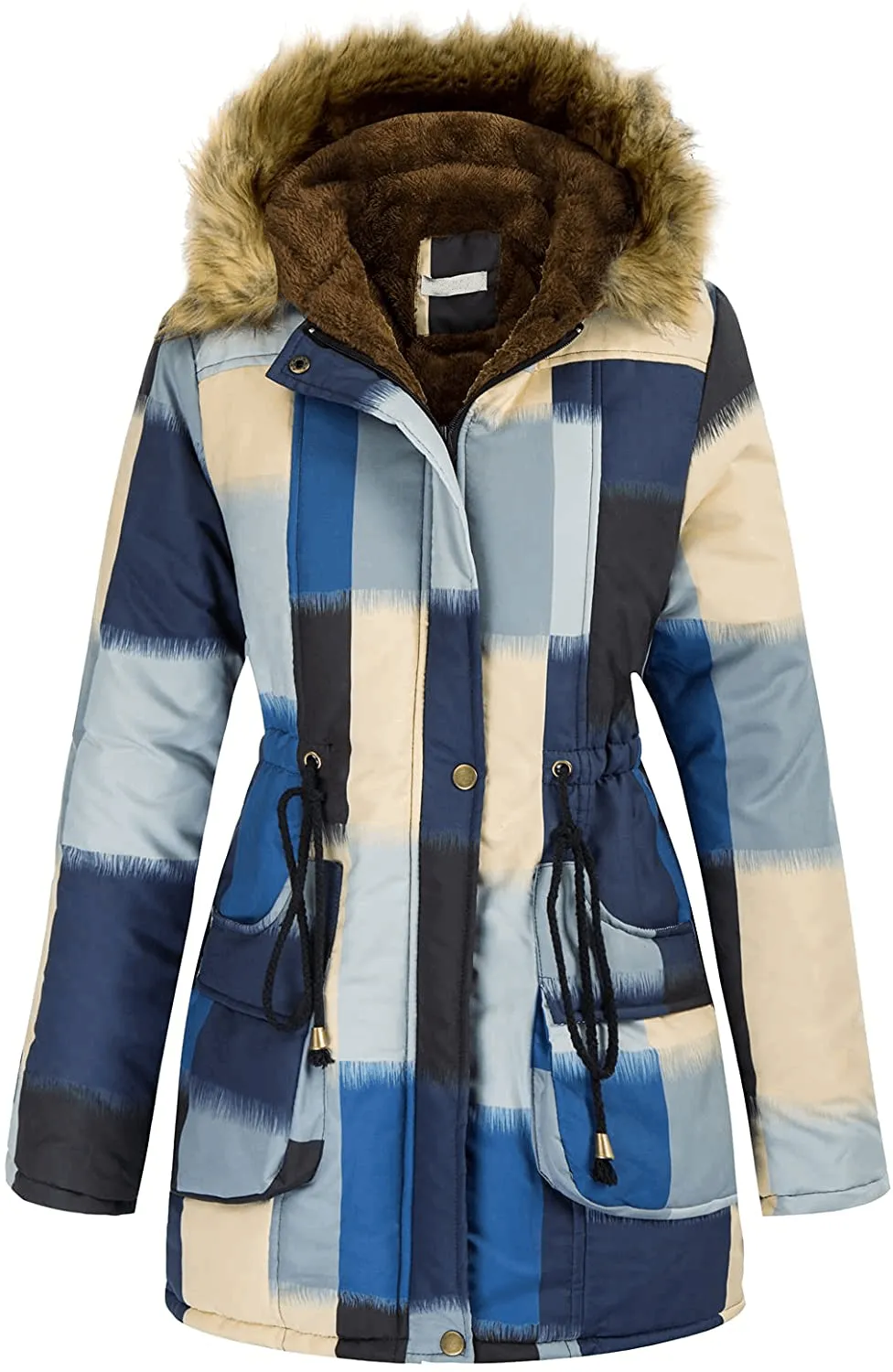 Women's Winter Coats Fleece Parkas Anoraks Hooded Military Jacket Coats M Black