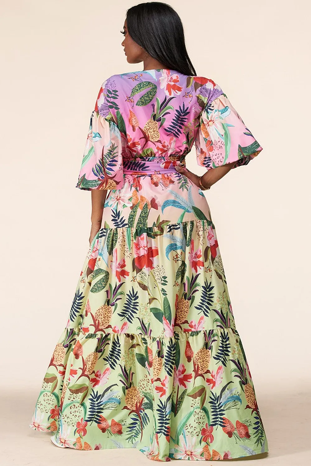 Plus Size Surplice Bodice Flouncy Tiered Dress