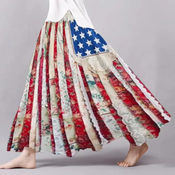 Vintage Boho Flag Women's Linen Flutter Half Skirt