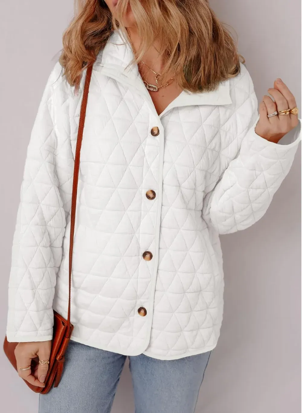 Women's Lightweight Diamond Quilted Jacket Casual Winter Open Front Button Down Puffer Coat Outwear Cardigan