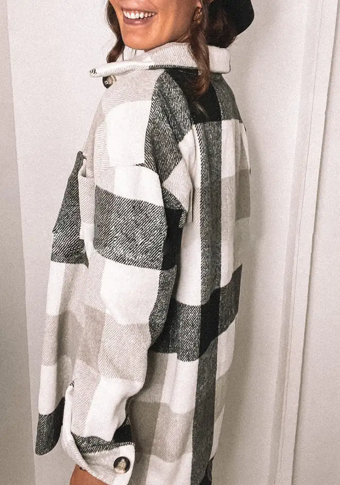 Mitbloom Fashion Lapel Loose Plaid Jacket Tops