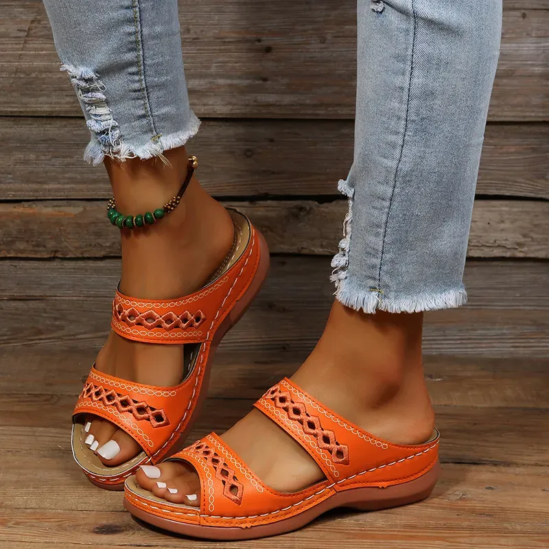 Premium Orthopedic Arizona Leather Embroidery Arch-Support Women Soft footbed Sandals