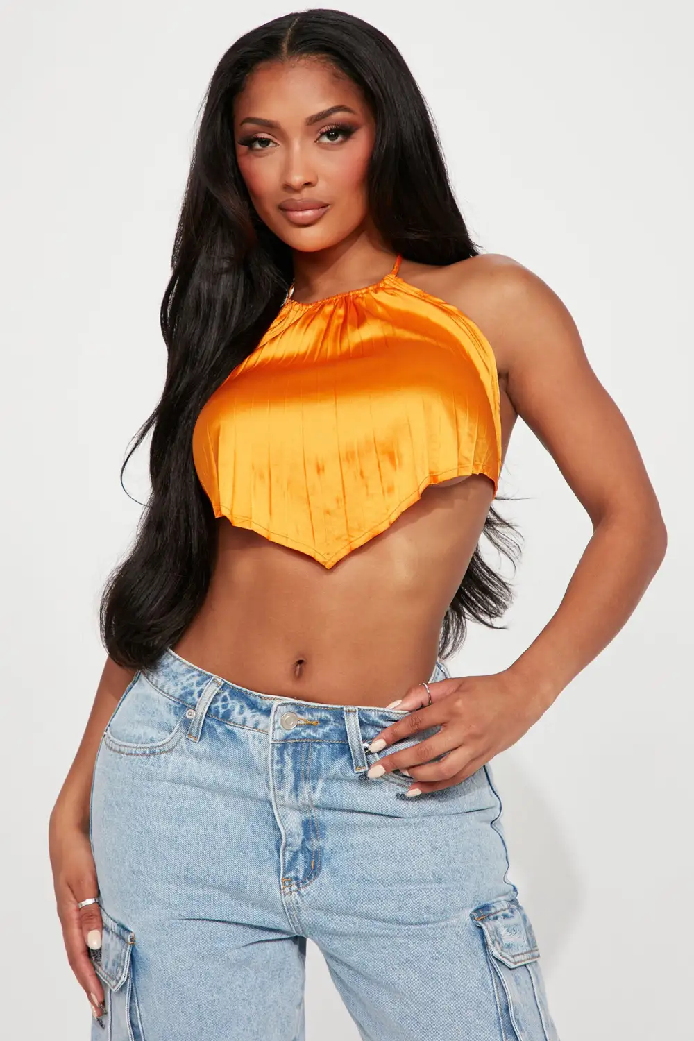 Dovie Satin Halter Top - Orange