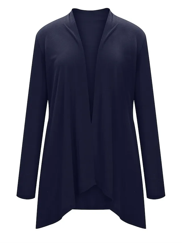 Women's Cardigan Sweater Open Front Ribbed Knit Knit Pocket Summer Fall Outdoor Daily Weekend Stylish Casual Soft Long Sleeve Solid Color Black White Wine S M L