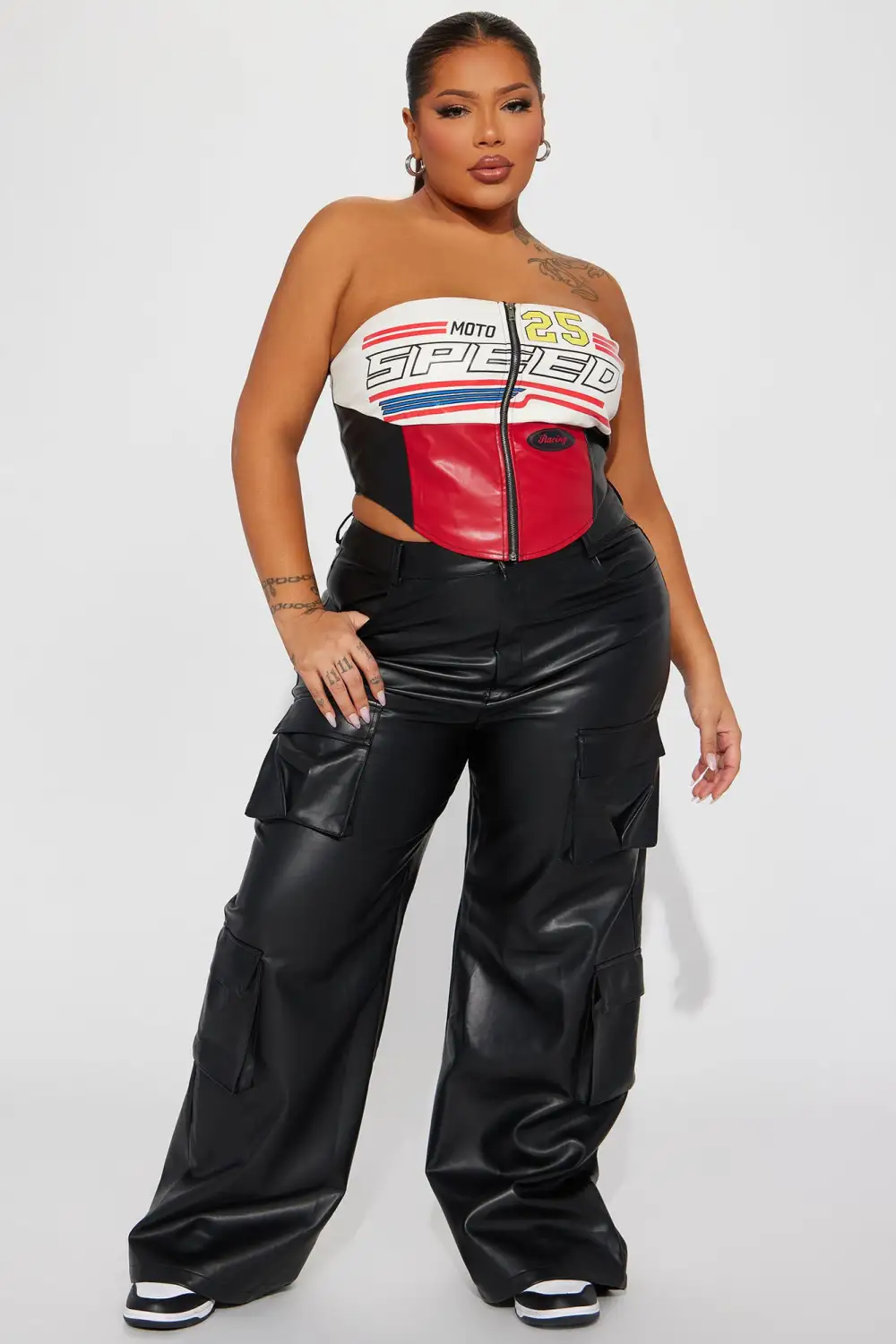 Drop A Pin Faux Leather Cargo Pant - Black