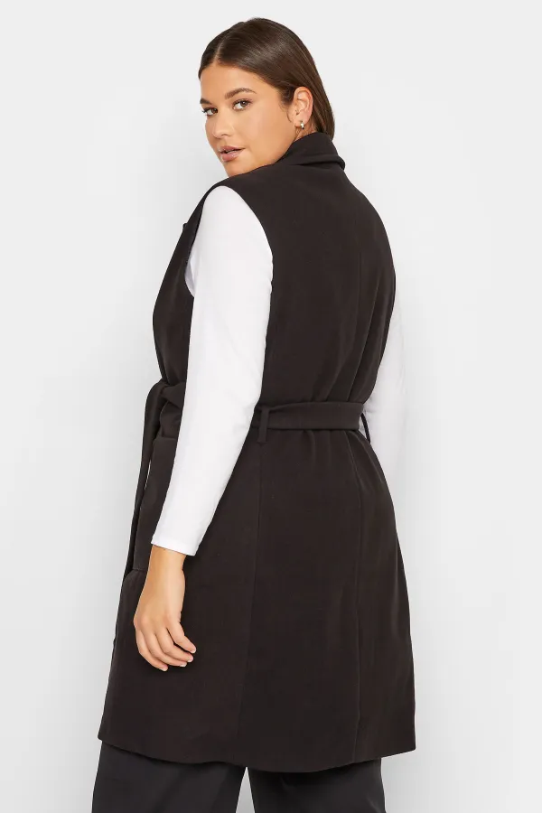 LTS Tall Natural Brown Sleeveless Double Breasted Jacket