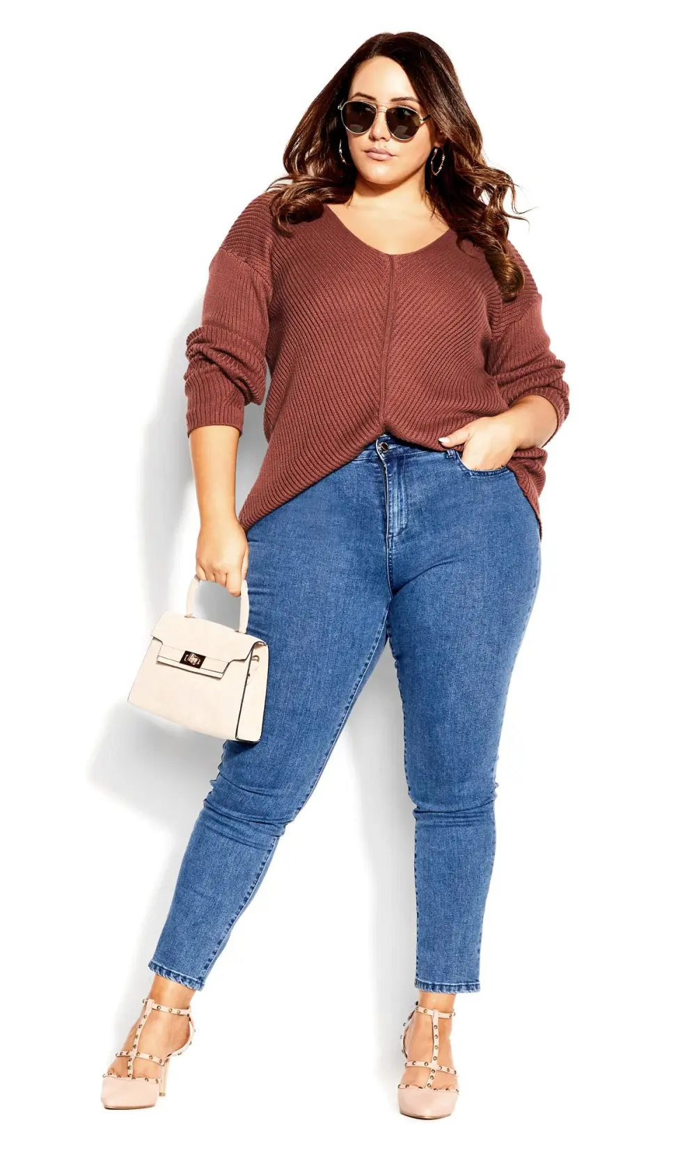 Evans Brown V-Neck Knitted Jumper