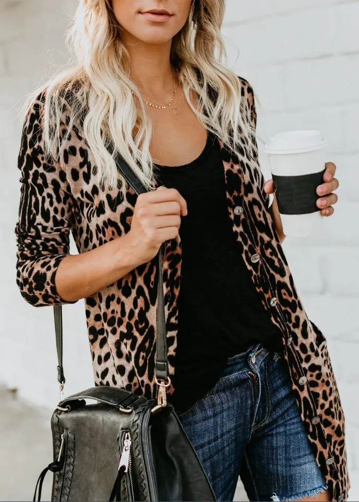 Women Leopard Knit Tops