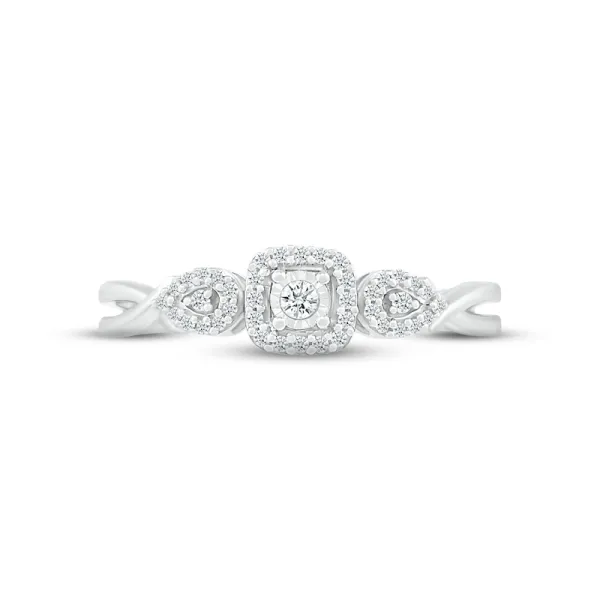 Diamond Cushion Promise Ring 1/10 ct tw Round-cut Sterling Silver