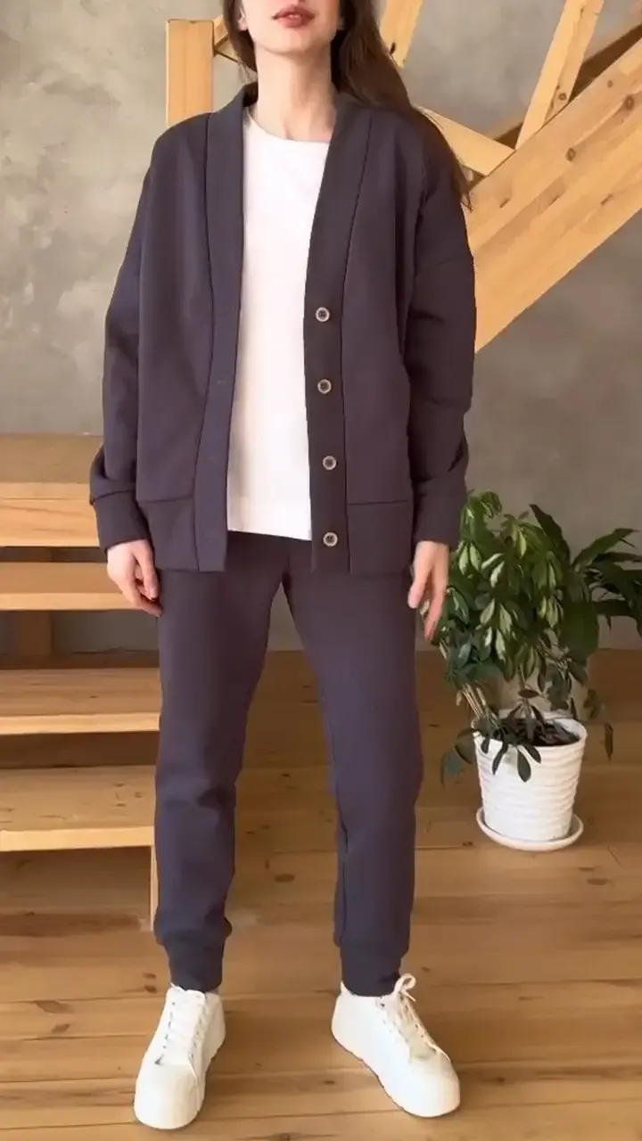 Women's V-neck Long-sleeved Casual Sweatshirt Suit