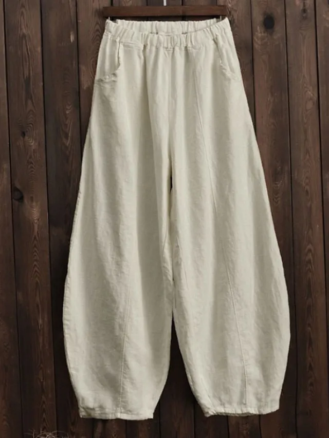 Women's Wide Leg Gauchos Pants Chinos Bloomers Full Length Cotton Pocket Baggy Micro-elastic Vacation Casual Daily Holiday Black White L XL Fall Winter