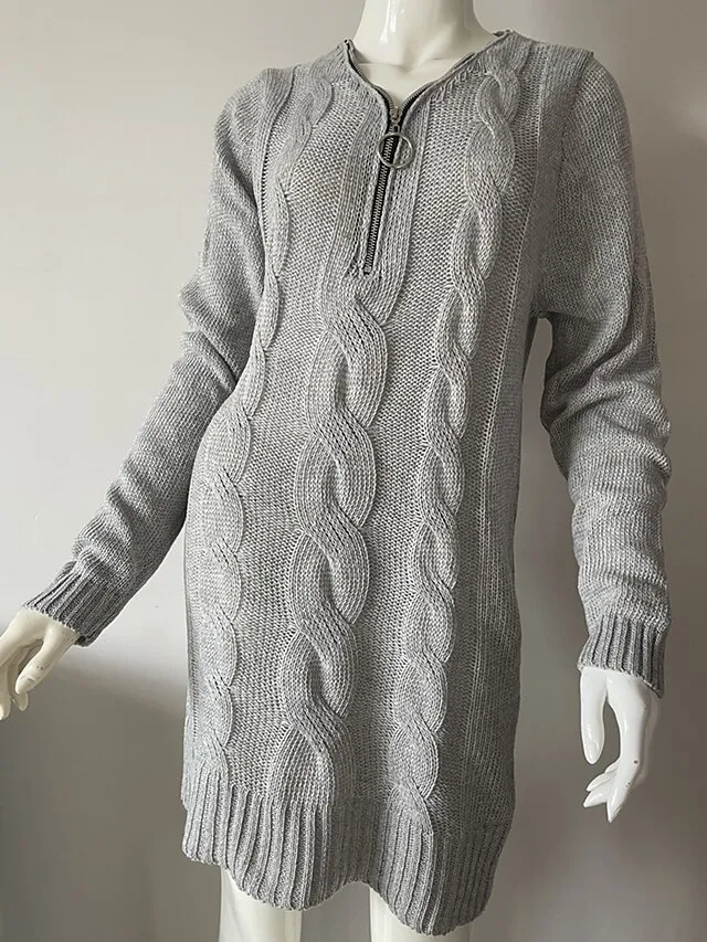 Women‘s Sweater Dress Winter Dress Wine Red Denim Blue Black gray Green Pink Light Gray Light Blue Grey White Long Sleeve Pure Color Jacquard Winter Fall V Neck Casual 2022 S M L XL XXL XXXL