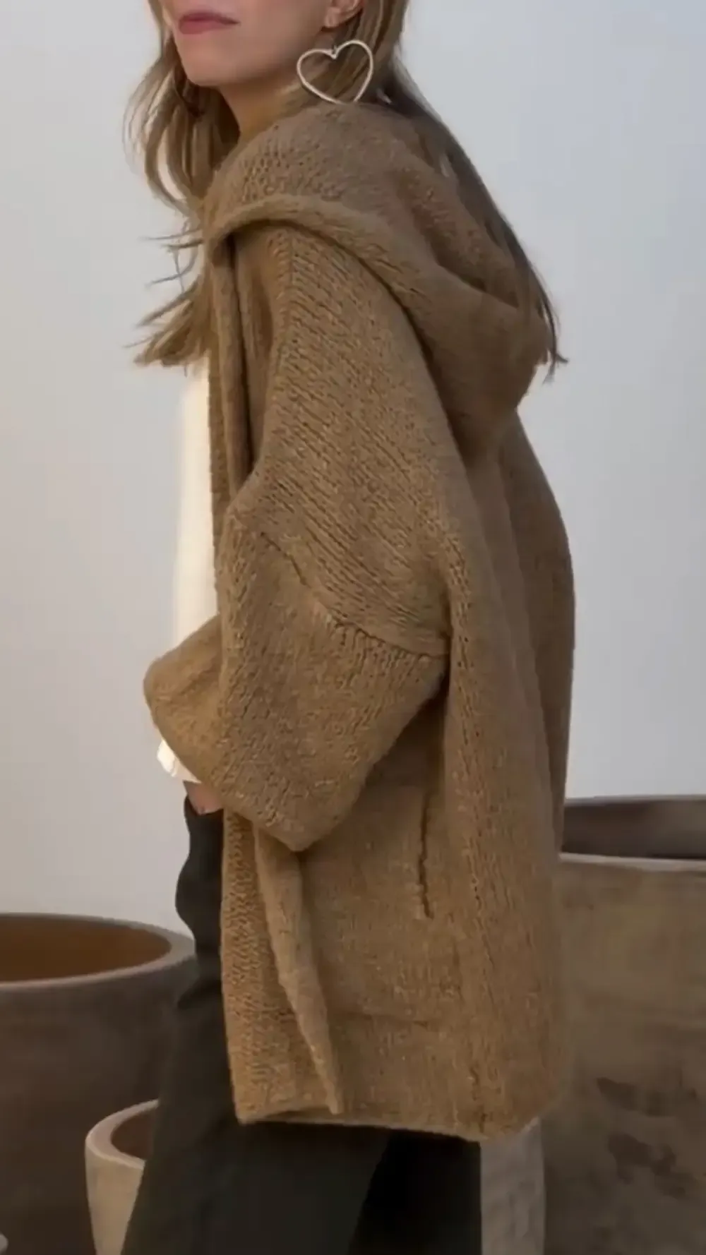 Women's Hooded Long-sleeved Knitted Casual Tops Jacket