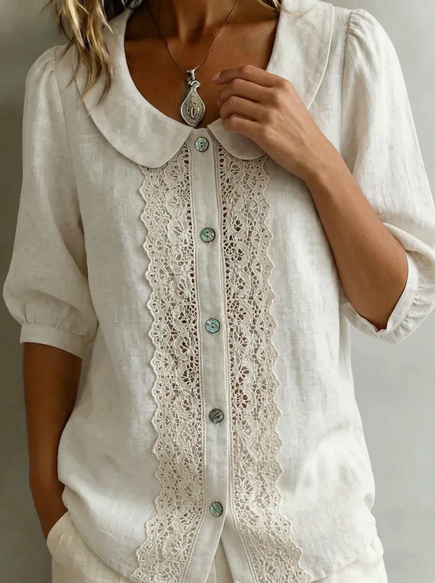 Women's Nashville Travel Lace Trimmed Button Down Shirt