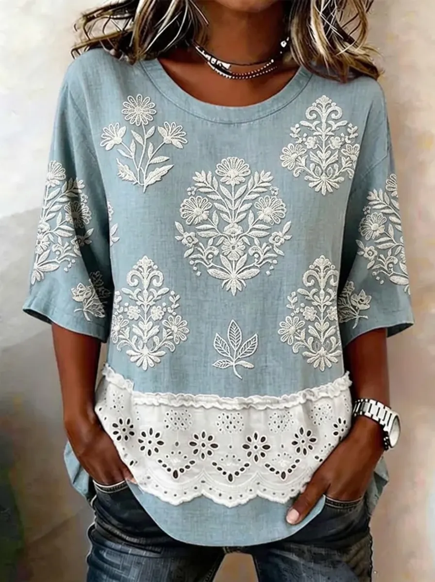 Women's Nashville Floral Embroidery Printed Top